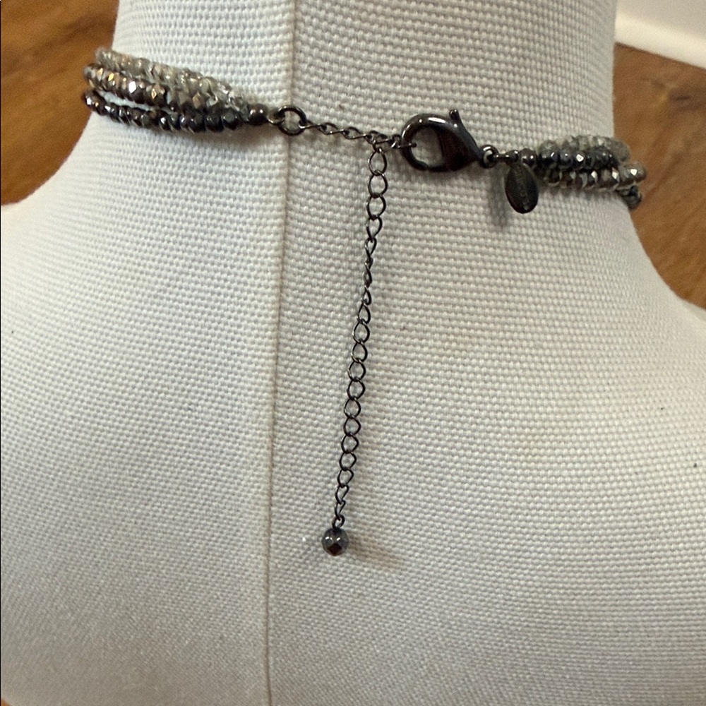 3/$20 Chico's Statement Gunmetal Crystal Medallion Pendant Necklace Boho Goth - Picture 3 of 6